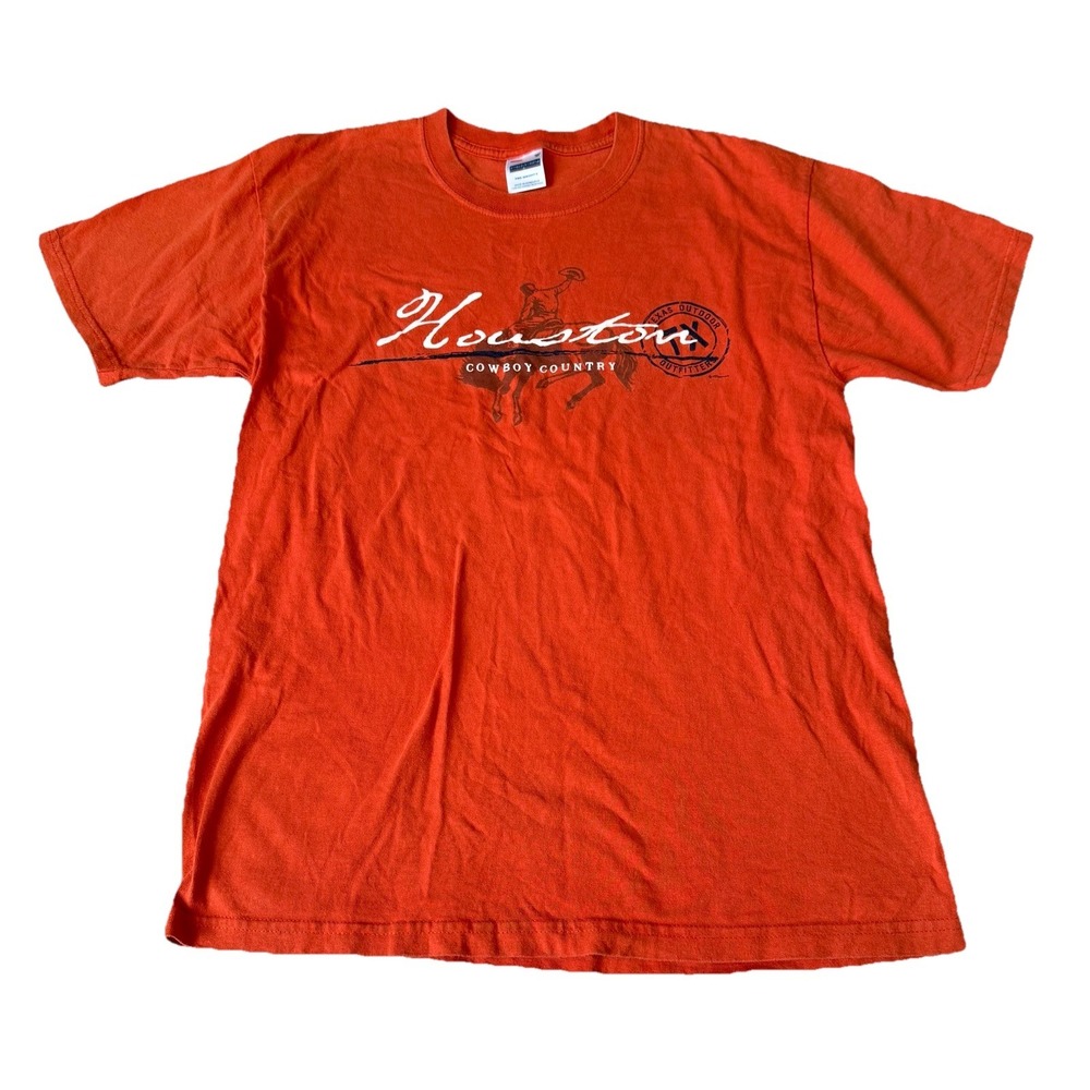 Vintage Houston Texas Cowboys Country Orange Graphic Shirt Spellout Y2K Skater M